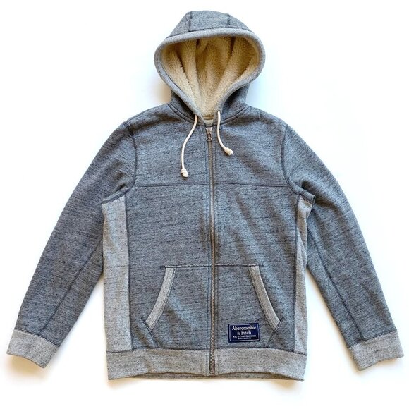 Abercrombie & Fitch Mens M Gray Full-Zip Sherpa Lined Hoodie Jacket Heavyweight - Picture 1 of 13